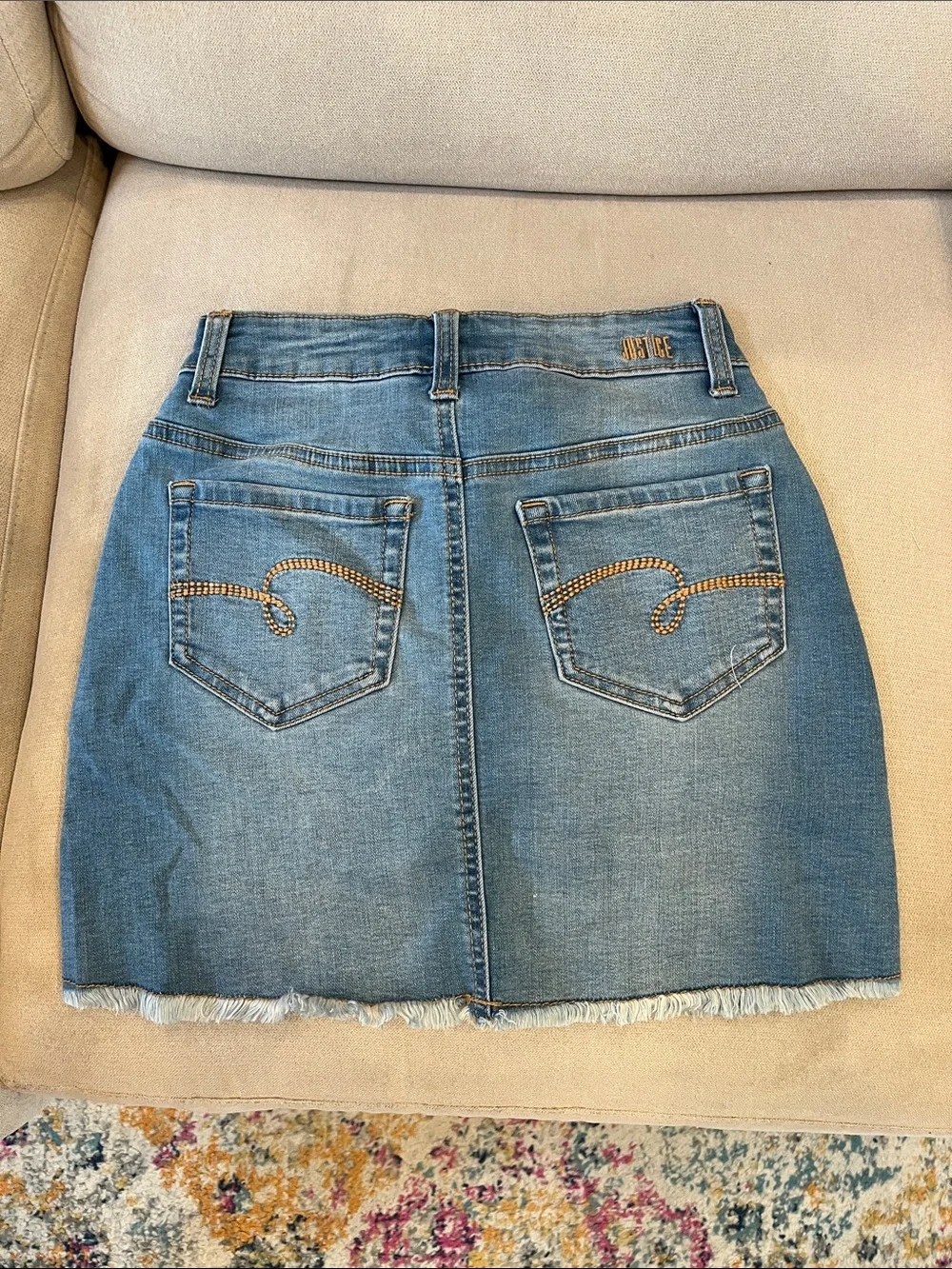 Justice Distressed Denim Mini Skirt in Light Blue